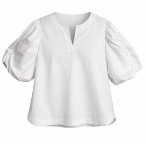 Chico’s White Puff Sleeve Blouse Size 3 (US 16) Split Neck Top PTP 23
